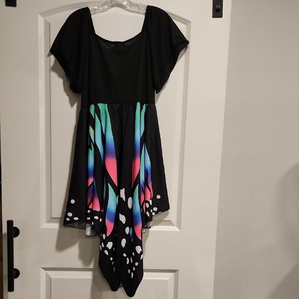 Asymmetrical Black and Multicolor Butterfly Dress - Picture 4 of 11